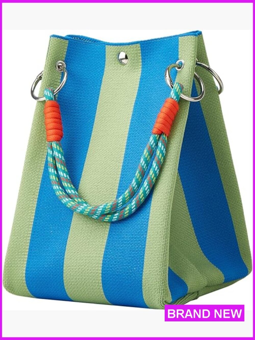 Striped Knit Tote Bag Crochet Bucket Handbag Lightweight Shoulder Purse Travel